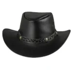 black leather cowboy hat with braided band and classic western finish