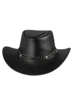 black leather cowboy hat with braided band and classic western finish