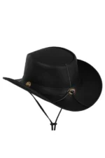 black-leather-cowboy-hat-with-concho-band-and-adjustable-chin-strap-side-view