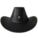 black leather cowboy hat with star concho and braided western band