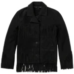 classic western black suede leather jacket with fringe detailing