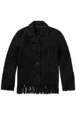 classic western black suede leather jacket with fringe detailing