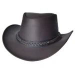 dark brown leather cowboy hat with braided band and classic western style