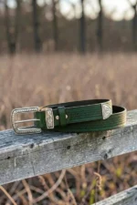 dark-green-western-leather-belt-with-textured-finish-and-engraved-buckle-detailed-view