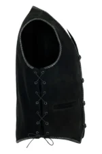 distressed-matte-black-suede-leather-vest-with-strap-hook-closures-side-view