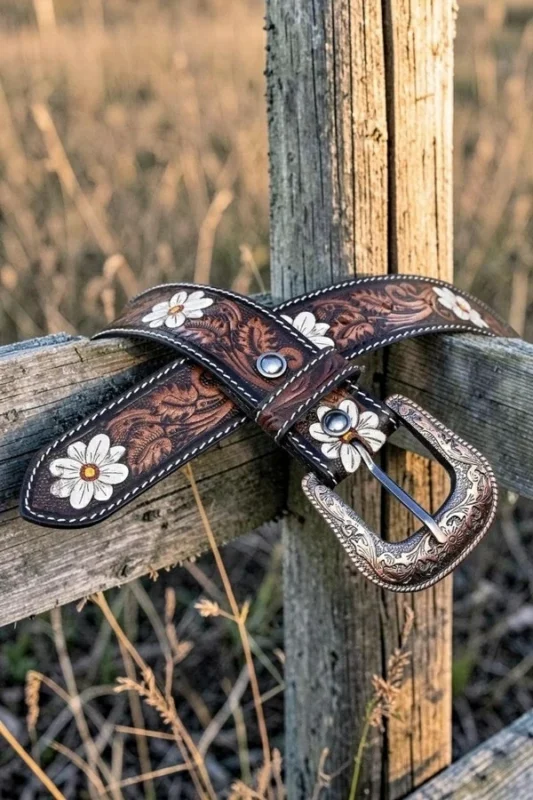 floral-tooled-western-leather-belt-with-daisy-design-and-engraved-buckle