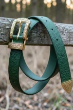 green-textured-western-leather-belt-with-engraved-buckle-and-tip