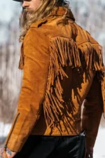 rust-suede-moto-jacket-with-fringe-yoke-asym-zip-and-belted-waist-model