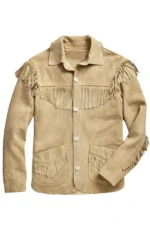 sand suede western jacket with fringe shoulder yoke and button front