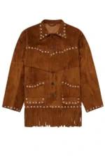 studded western brown suede jacket with fringe yoke and rivet trim