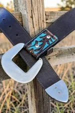 turquoise-floral-western-leather-belt-with-tooled-design-and-engraved-buckle-back-view