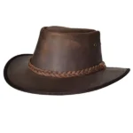vintage brown leather cowboy hat with braided band and distressed finish