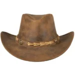 vintage brown leather cowboy hat with braided band and rustic finish