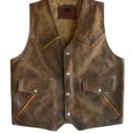 vintage western brown leather vest with snap button closure