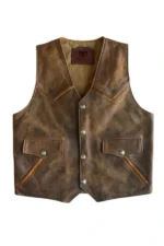 vintage western brown leather vest with snap button closure