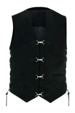 western black suede leather vest with strap hook closures