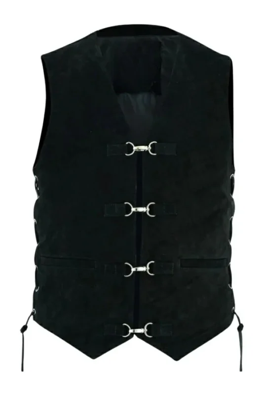 western black suede leather vest with strap hook closures