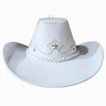 white leather cowboy hat with star accent and braided band detail
