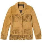 women’s western tan suede leather jacket with fringe detailing
