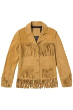 women’s western tan suede leather jacket with fringe detailing