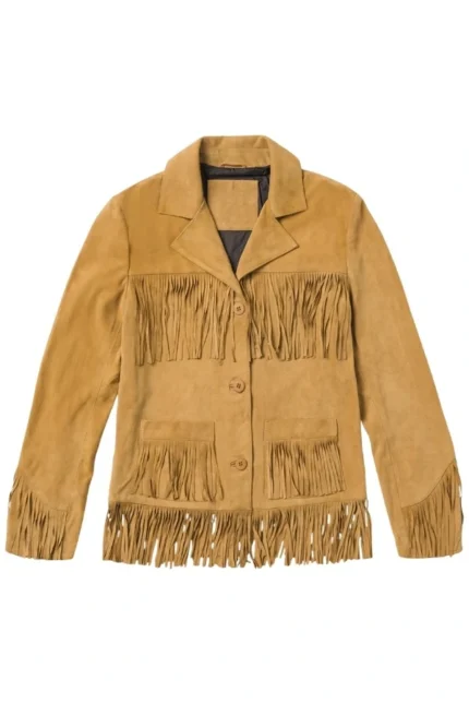 women’s western tan suede leather jacket with fringe detailing