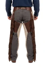Alpine Cream Woolies Chaps with Brown Leather Panels Back View