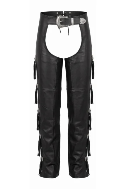 Black Hawk Fringe Leather Motorcycle Chaps