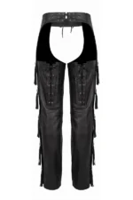 Black Hawk Fringe Leather Motorcycle Chaps Back View