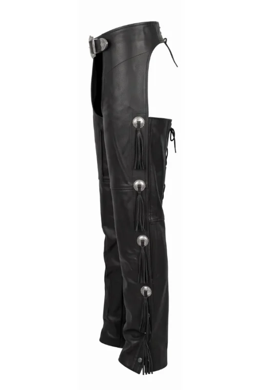 Black Hawk Fringe Leather Motorcycle Chaps Side View