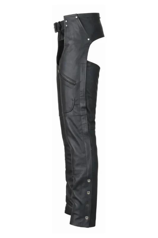Black Ironhide Leather Motorcycle Chaps Side View