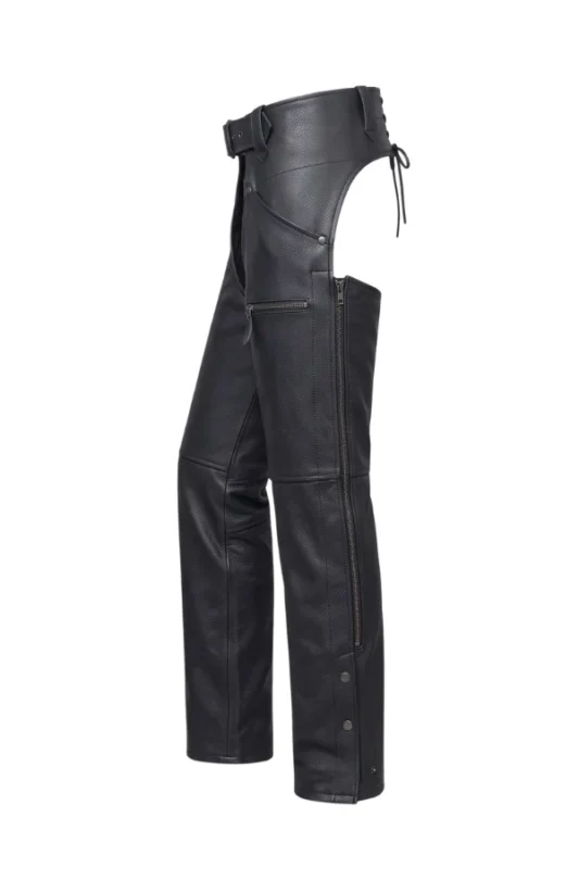 Black Leather Motorcycle Chaps Side View