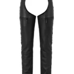 Black Leather Motorcycle Chaps with Side Lacing