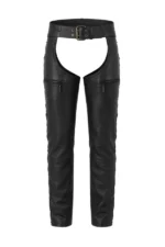 Black Leather Motorcycle Chaps with Side Lacing