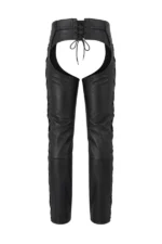 Black Leather Motorcycle Chaps with Side Lacing Back View