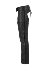 Black Leather Motorcycle Chaps with Side Lacing Side View