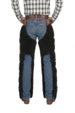 Black Mesa Woolies Chaps with Brown Leather Accents Back View