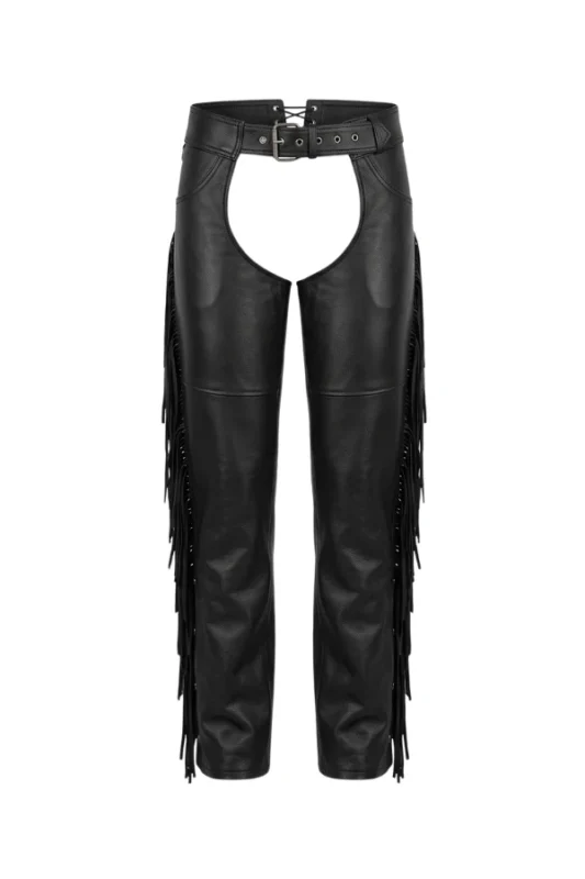 Black Rider Fringe Leather Motorcycle Chaps