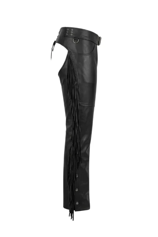 Black Rider Fringe Leather Motorcycle Chaps Side View