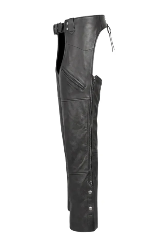 Black Roadwarden Leather Motorcycle Chaps Side View