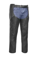 Black Roadwarden Leather Motorcycle Chaps Worn Side View