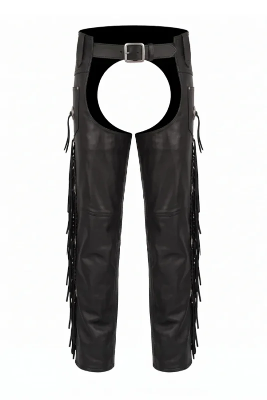 Black Stallion Fringe Leather Motorcycle Chaps
