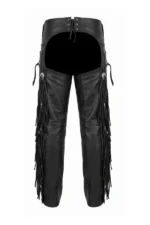 Black Stallion Fringe Leather Motorcycle Chaps Back View