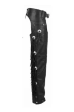 Black Stallion Fringe Leather Motorcycle Chaps Side View