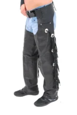 Black Stallion Fringe Leather Motorcycle Chaps Worn