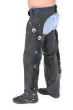 Black Stallion Fringe Leather Motorcycle Chaps Worn Back View