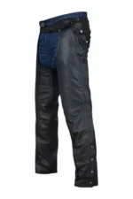 black winter leather chaps details