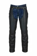black winter leather chaps front