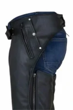 black winter leather chaps zip pocket