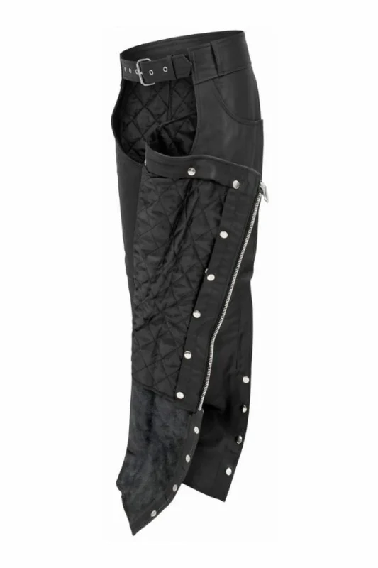 black winter leather motorcycle chaps quilted lining