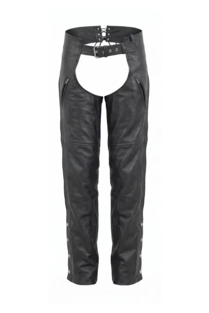 Blackout Edge Women's Black Leather Motorcycle Chaps